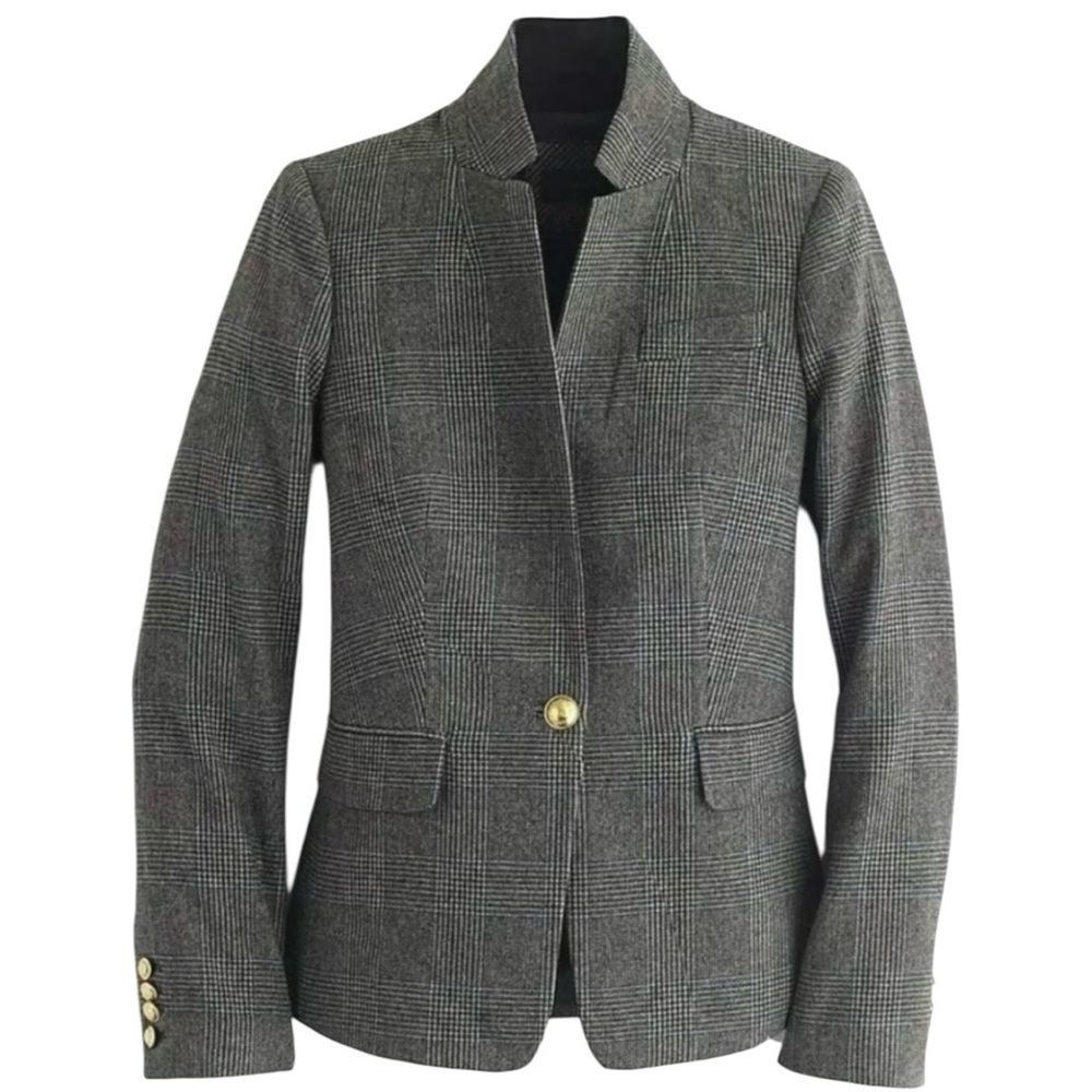 J. Crew Plaid Regent Blazer Satin Lapel Size 6